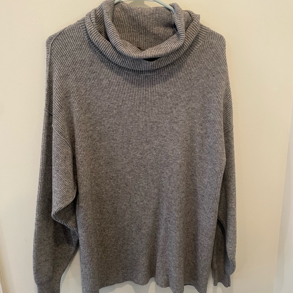 Free People Gray Ribbed Cowl Neck Sweater